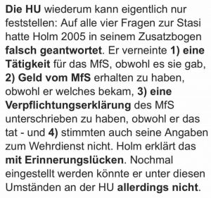 Stasi - Falschaussagen von Holm laut "Tagesspiegel"