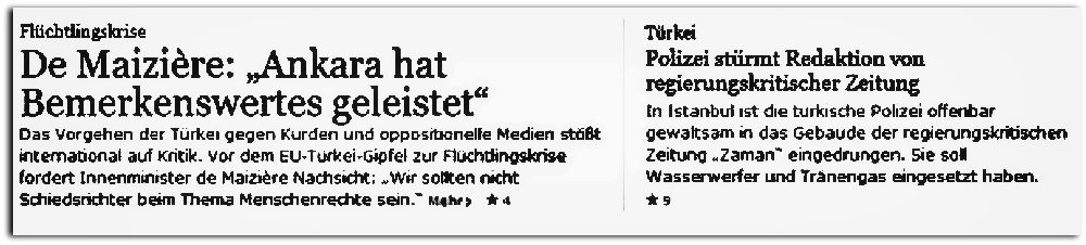 Jetzt aber HAYIR: Zwei Meldungen zur Türkei 2016: nebeneinander © FAZ