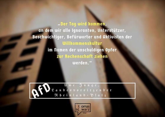 AfD prognostiziert Schlimmes bei einer möglichen Machtübernahme. Diue letzte Konsequenz wäre ein zweites Auschwitz.