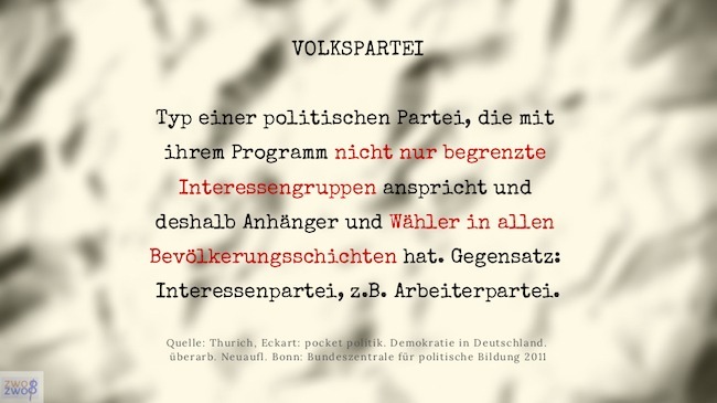 Eine Volkspartei bedient nicht lediglich einzelne Interessengruppen, sondern hat Unterstützer in allen Bevölkerungsschichten.