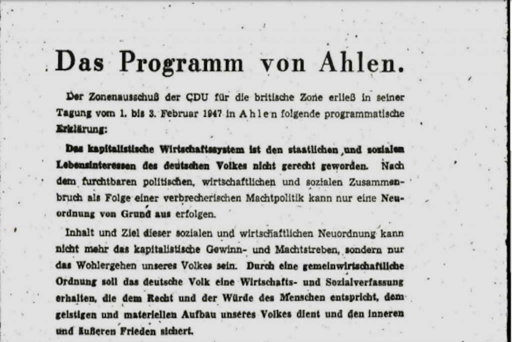 CDU-Sozialismus? - Faksimilie vom Deckblatt des "Ahlener Programms" der CDU von 1947 | Quelle: Konrad-Adenauer-Stiftung