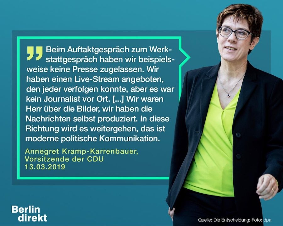 AKK zum Ausschluss von Medien bei den Diskussionen der CDU. Quelle: "Die Entscheidung" (das JU-Magazin)
