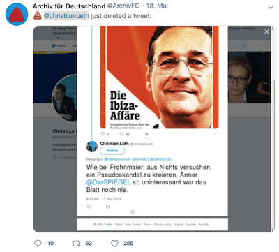 Strache und seine Affäre: Von der AfD wurde dieser Tweet wieder gelöscht.