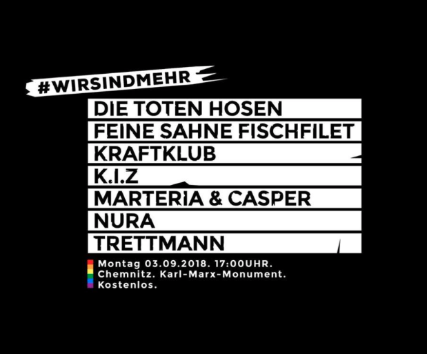 Ankündigung der Aktion "Wir sind mehr!", die in Chemnitz ein großes Konzert gegen Nazis planen.
